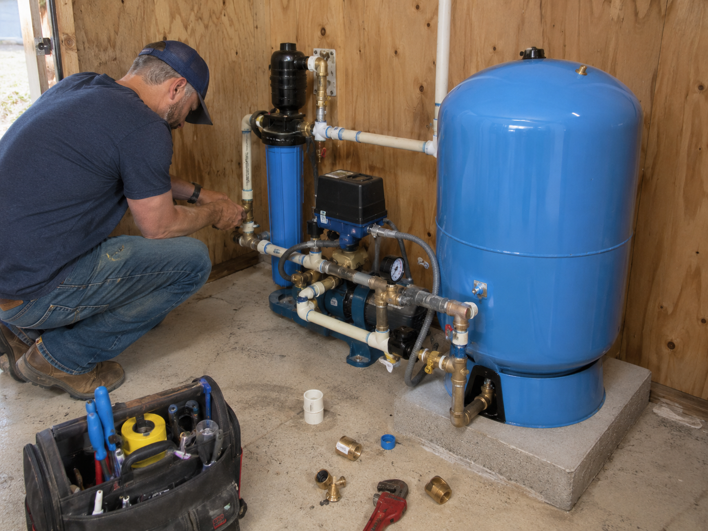 Pressure tank and pump system installation in Palm City Florida